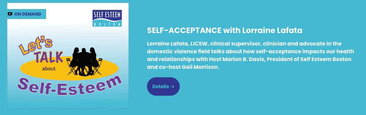 Self-Acceptance with Lorraine Lafata graphic link for entering the podcast.