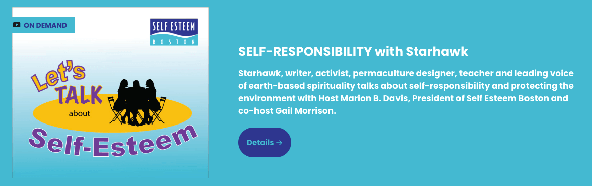 Self-Responsibility with Starhawk graphic link for entering the podcast.